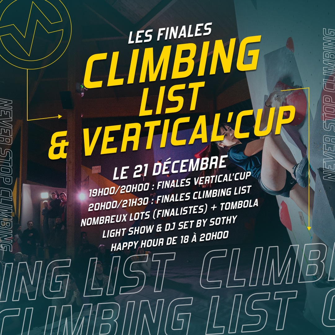 Finales de la Climbing List & Vertical'Cup jeudi 21 décembre à Vertical'Art Le Mans